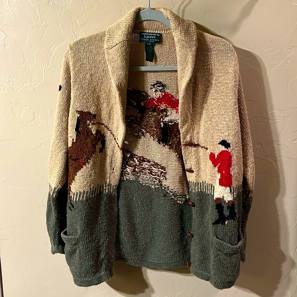 Vintage hand knit Ralph Lauren equestrian cardigan